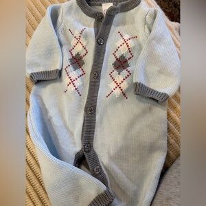 Little Me Gray and Blue Knit Baby Cardigan 3M